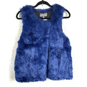 Faux Fur Vest Women XS Extra Small Blue Vegan Artsy Mobwife Retro NEW